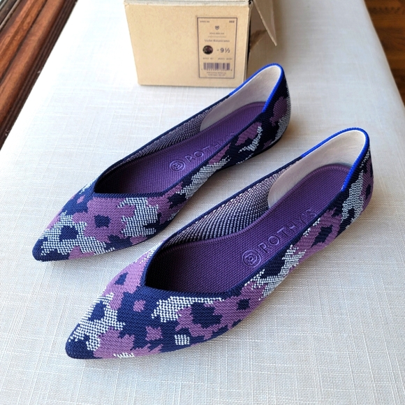 New! Rothy's Sz 9.5 Violet Purple Botanicamo Camo Points Ballet Flats Rothys NWT - Picture 1 of 14